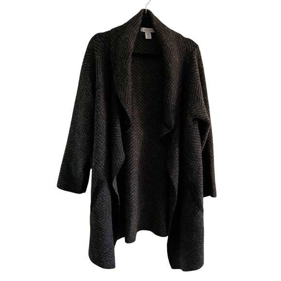 Ellen Tracy Wmn Plus 1X Charcoal Gray 1-Button Wool Blend Pocketed Cardigan - Picture 1 of 9